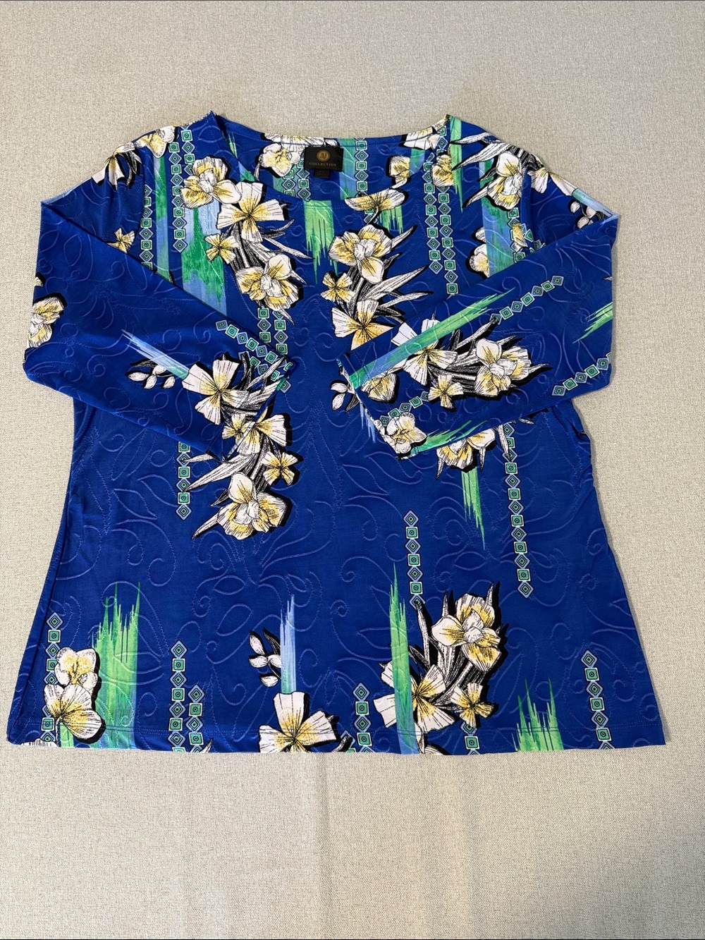JM Collection Blue Floral 3/4 Sleeve Women’s Tunic Top PL - Picture 12 of 14